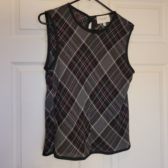 Public School Wore on TV Plaid Print Crew Neck Sleeveless Top Hollywood Preppy - Picture 2 of 9